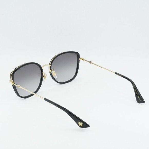 Gucci GG0606SK 001 Sunglasses Black/Gold Square Frame, Grey Lenses - Picture 8 of 12